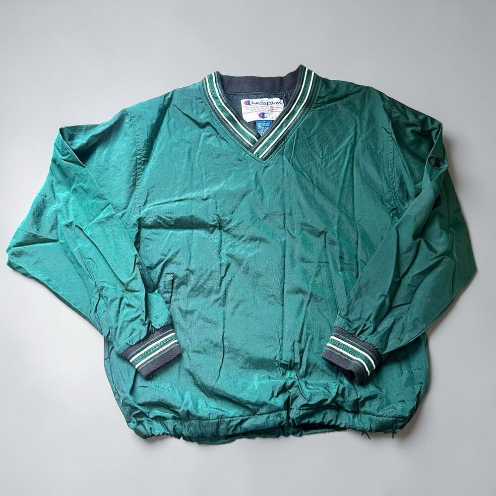 Vintage Champion Windbreaker Jacket Men's M Dark Green Pullover 90s Retro Nylon